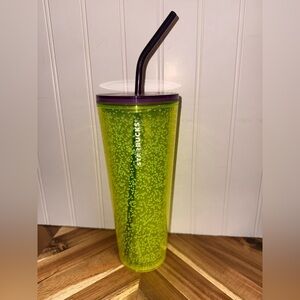 Starbucks Lime Green Bubble Tumbler with Purple Lid and Metal Straw Accent